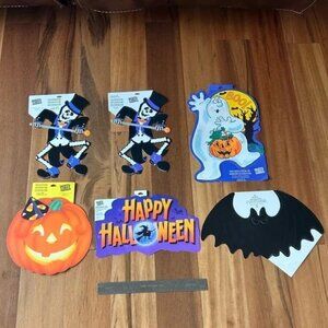 NOS Vintage 6 Halloween Die Cuts Hallmark 1980s 1990s Ghost Bat Skeleton JOL NEW